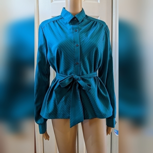 New Lady arrow long sleeve button-down shirt with ascot scarf tie back, TC - Picture 6 of 7